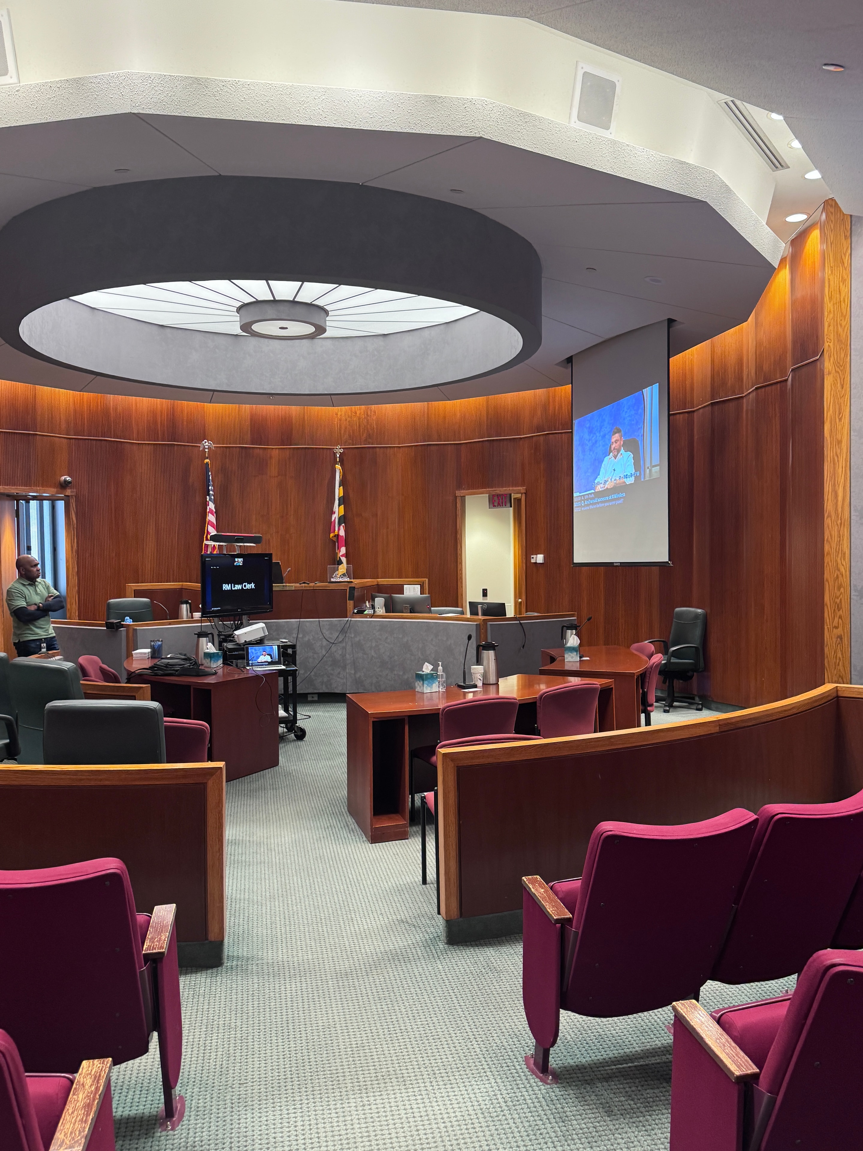Video production setup in a hearing room